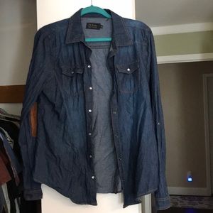 Denim pearl snap button up with elbow detail